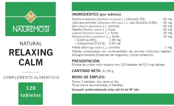 Natural Relaxing Calm 120 Tabletas - Imagen 2