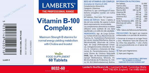 Vitamina B-100 Complex 60 tabletas - Imagen 2