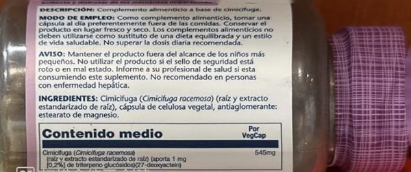 Black Cohosh - Cimicifuga 545mg 120 cápsulas - Imagen 2