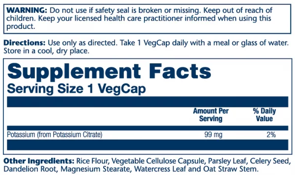 Citrato de potasio 99 mg - 60 cápsulas vegetarianas - Imagen 2